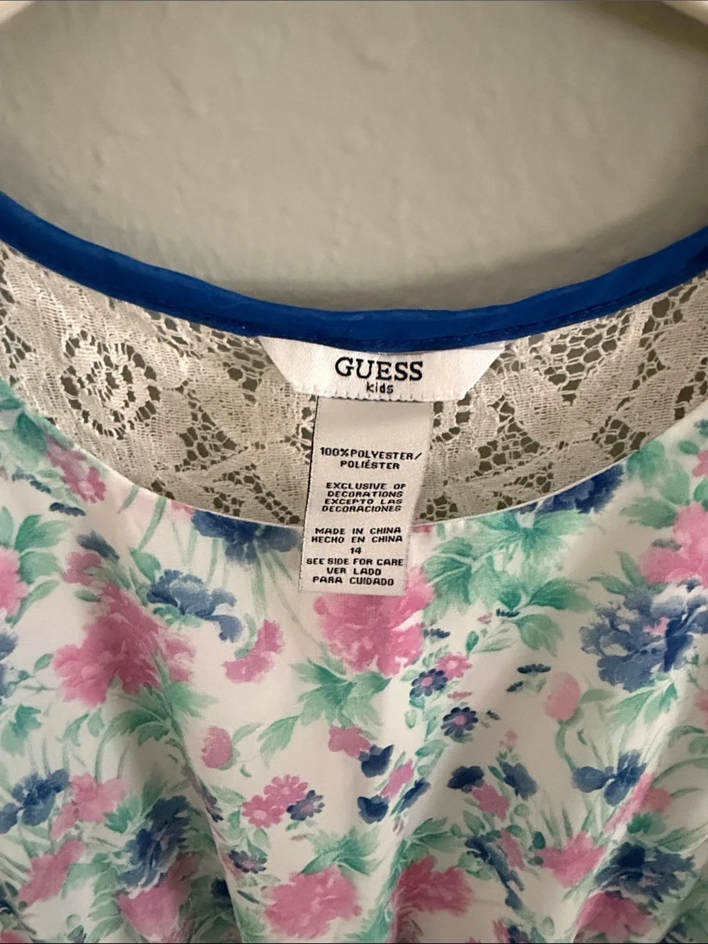 Guess White Floral Sleeveless Dress with Pink and Blue Flowers